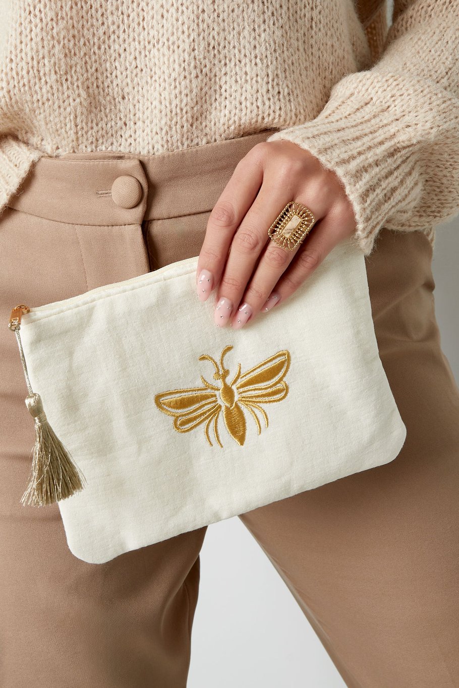 Schminktasche mit goldener Biene - hellrosa Bild2